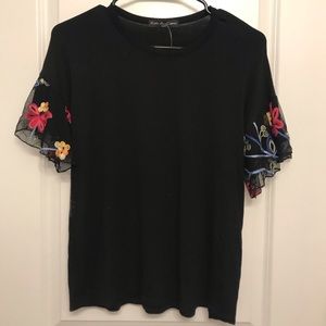 Black Floral Sleeve Tee
